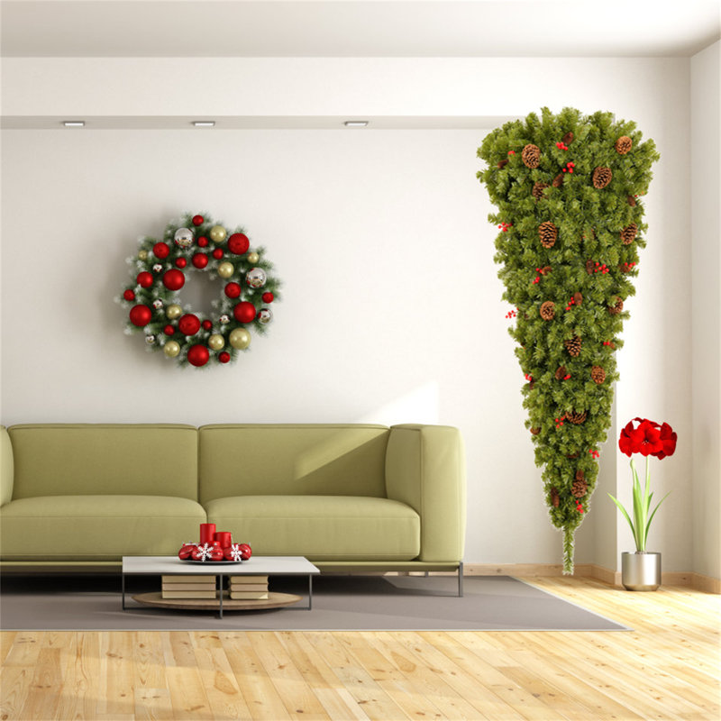 The Holiday Aisle® 6FT Upside Down Hanging Quarter Tree Lighted Artificial Christmas Tree Wayfair